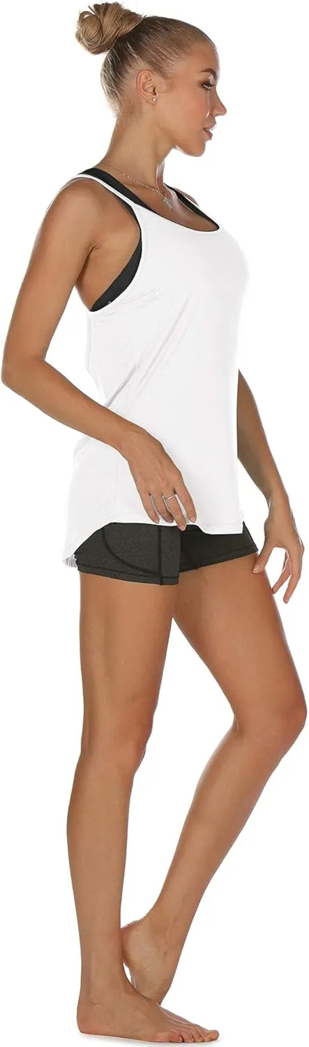icyzone Workout Tank Tops for Women - Athletic Yoga Tops Open Back Strappy Running Shirts (Pack of 2)