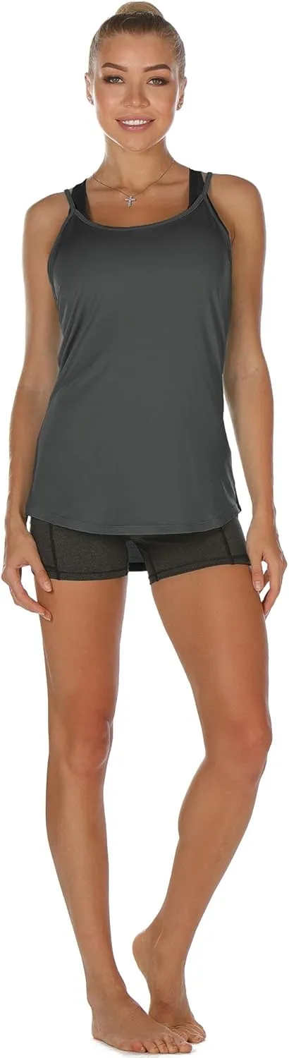 icyzone Workout Tank Tops for Women - Athletic Yoga Tops Open Back Strappy Running Shirts (Pack of 2)