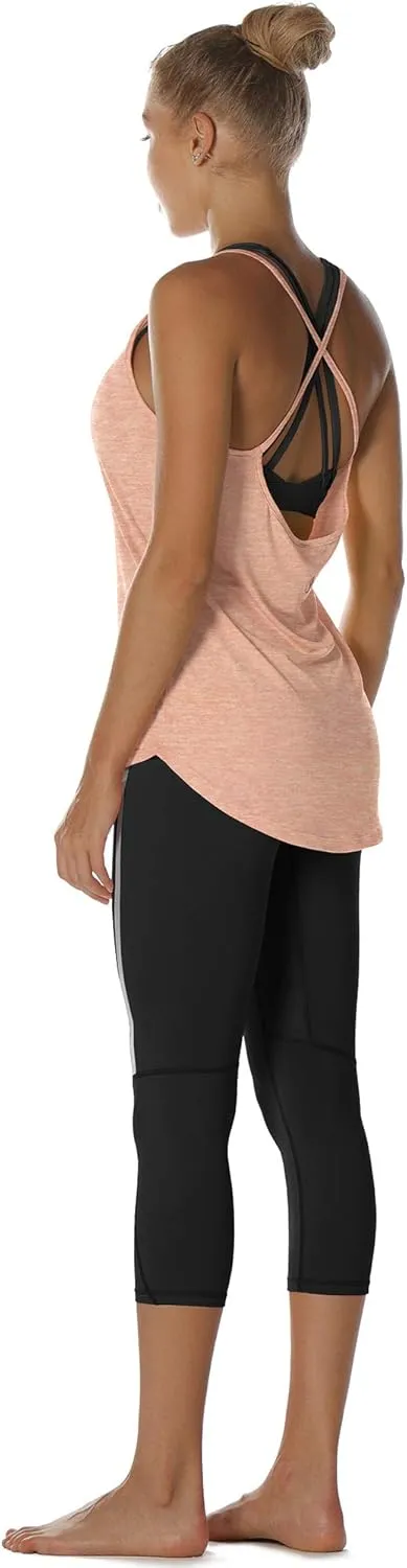 icyzone Workout Tank Tops for Women - Athletic Yoga Tops Open Back Strappy Running Shirts (Pack of 2)