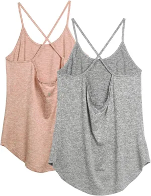 icyzone Workout Tank Tops for Women - Athletic Yoga Tops Open Back Strappy Running Shirts (Pack of 2)
