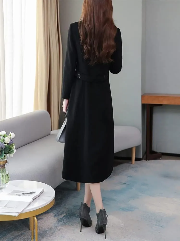 IDEALSANXUN Womens Shawl Collar Long Wool Coats Fall Winter Double Breasted Trench Coat
