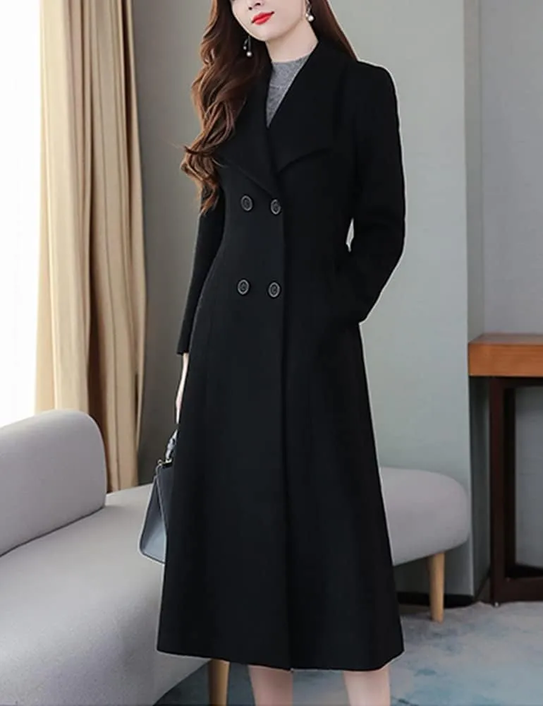 IDEALSANXUN Womens Shawl Collar Long Wool Coats Fall Winter Double Breasted Trench Coat