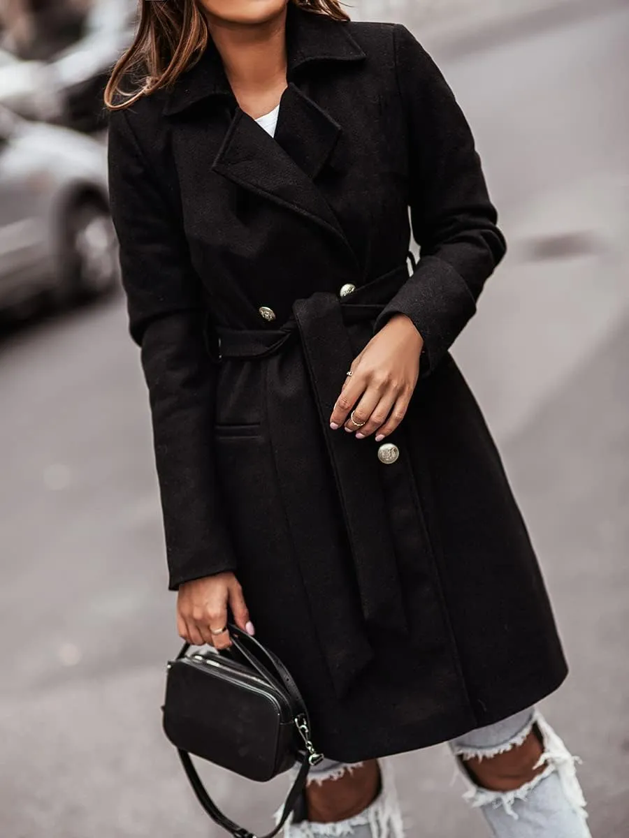 IDEALSANXUN Womens Wool Coats Fall Winter Double Breasted Trench Coat with Belt