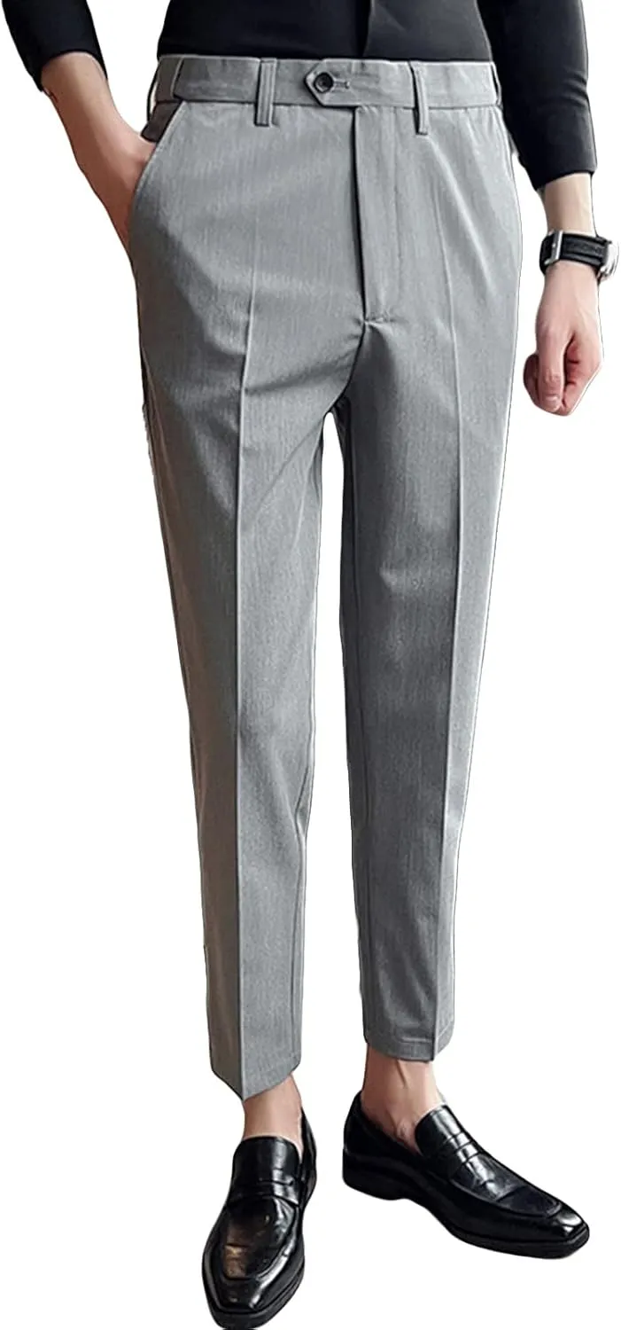 JEShifangjiusu Men's Stretch Dress Pants Casual Slim Fit Skinny Suit Pants Solid Color Business Chino Trousers Chino Pants, Light Grey, 29