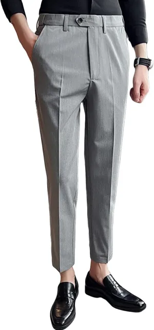 JEShifangjiusu Men's Stretch Dress Pants Casual Slim Fit Skinny Suit Pants Solid Color Business Chino Trousers Chino Pants, Light Grey, 29