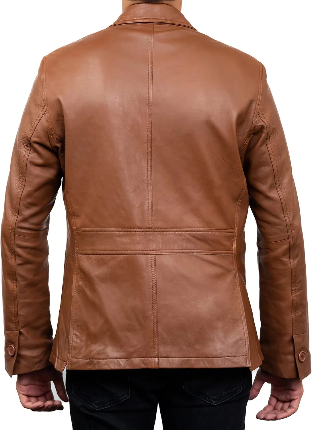 Jild Lambskin Leather Jacket Men Casual Coat  Notched Collar Classic Bonds Style Ultimate Leather Blazer for Men
