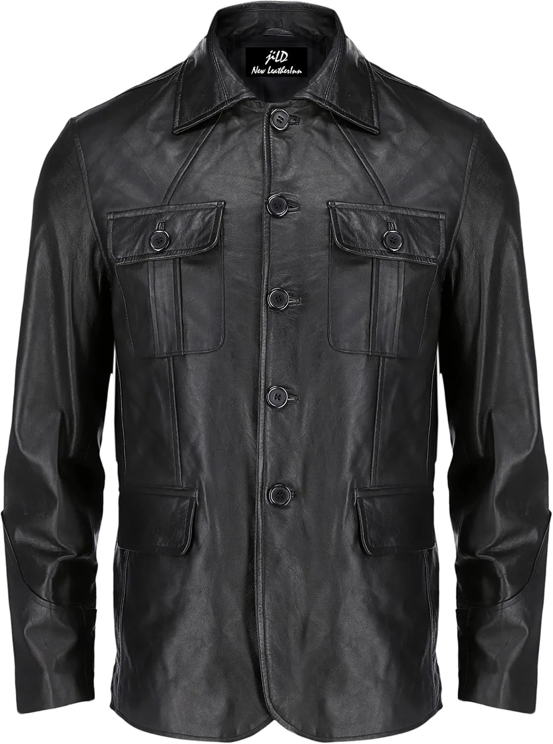 Jild Lambskin Leather Jacket Men Casual Coat  Notched Collar Classic Bonds Style Ultimate Leather Blazer for Men