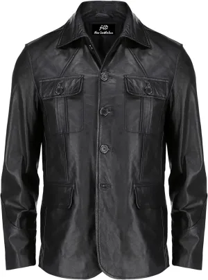 Jild Lambskin Leather Jacket Men Casual Coat  Notched Collar Classic Bonds Style Ultimate Leather Blazer for Men