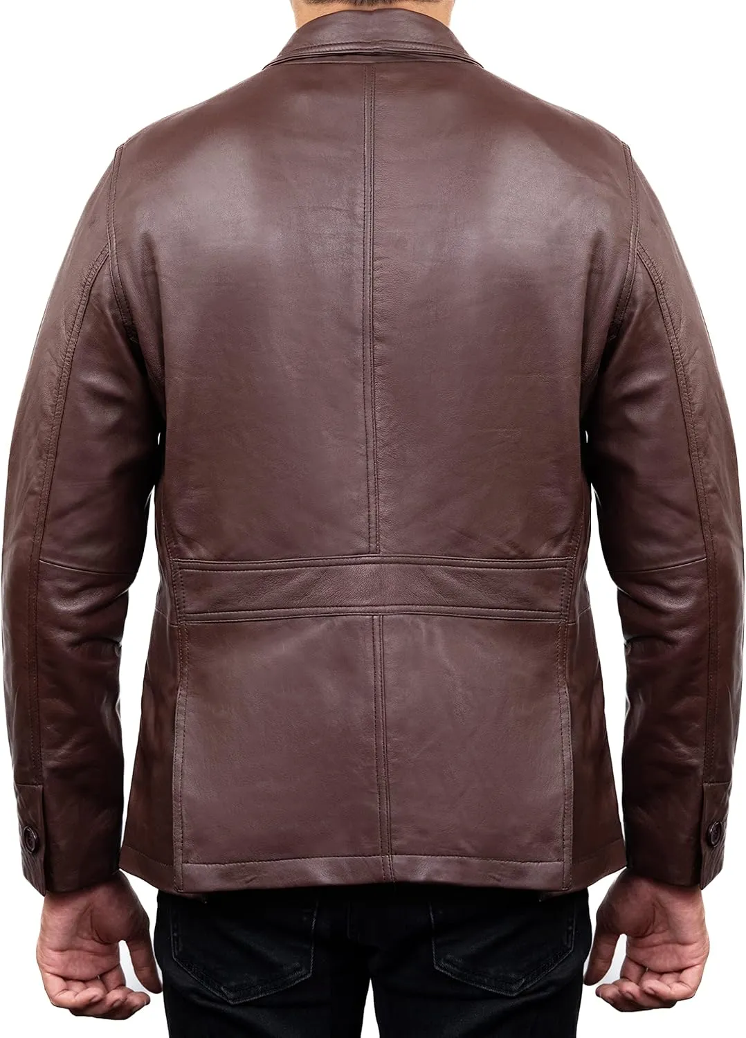 Jild Lambskin Leather Jacket Men Casual Coat  Notched Collar Classic Bonds Style Ultimate Leather Blazer for Men
