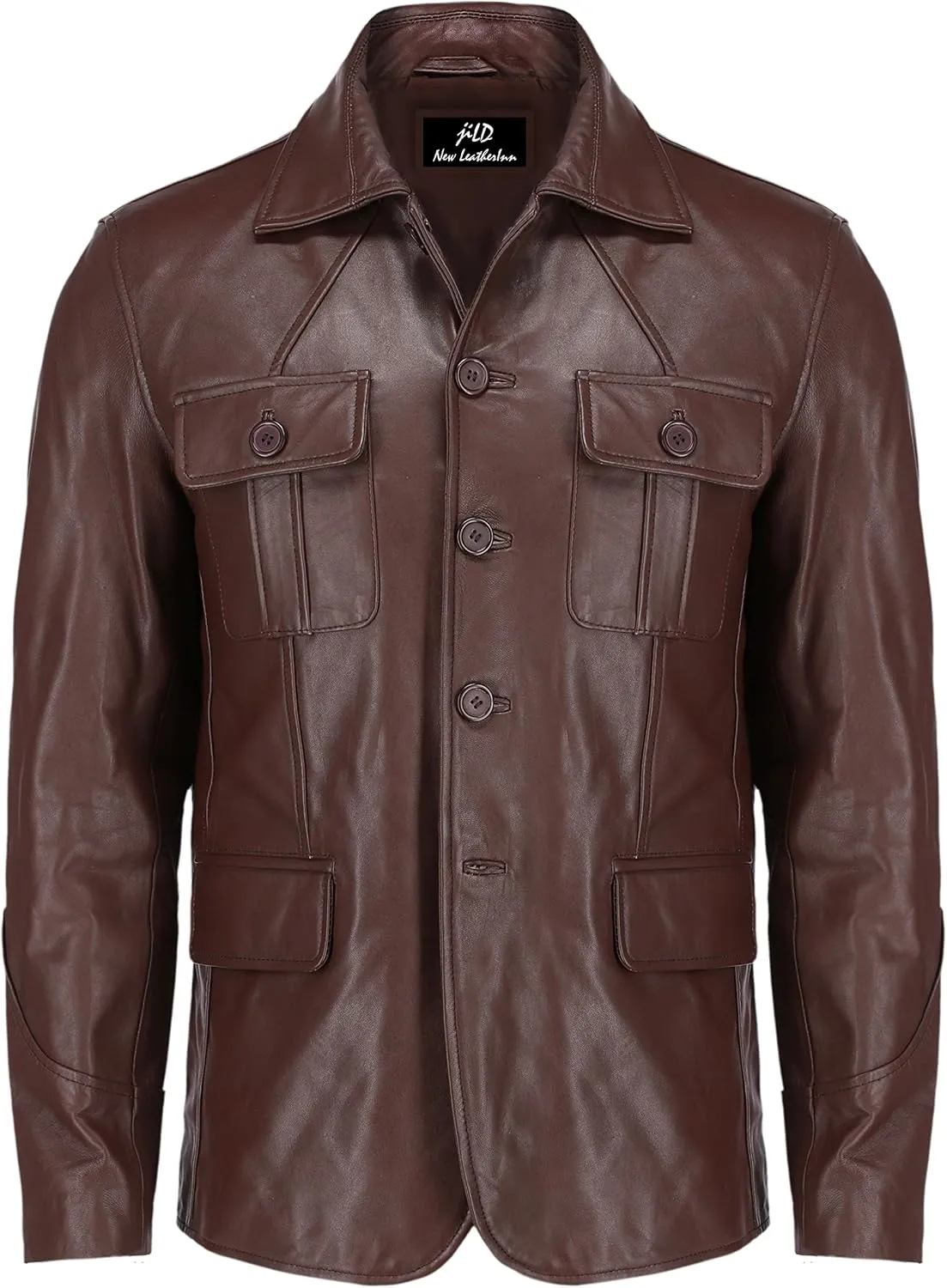 Jild Lambskin Leather Jacket Men Casual Coat  Notched Collar Classic Bonds Style Ultimate Leather Blazer for Men