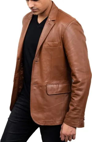 Jild Lambskin Leather Jacket Men Casual Coat  Notched Collar Classic Bonds Style Ultimate Leather Blazer for Men