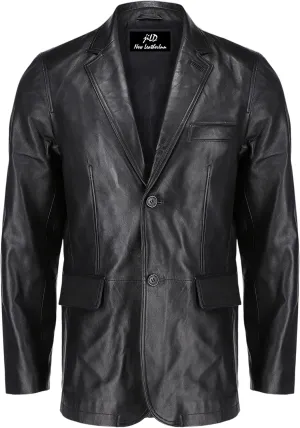 Jild Lambskin Leather Jacket Men Casual Coat  Notched Collar Classic Bonds Style Ultimate Leather Blazer for Men