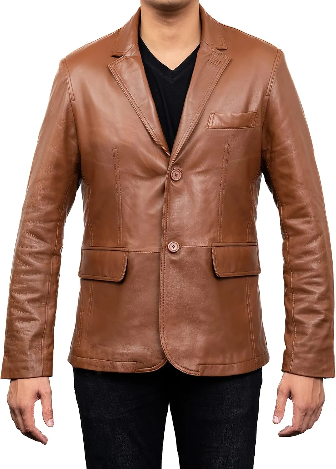 Jild Lambskin Leather Jacket Men Casual Coat  Notched Collar Classic Bonds Style Ultimate Leather Blazer for Men