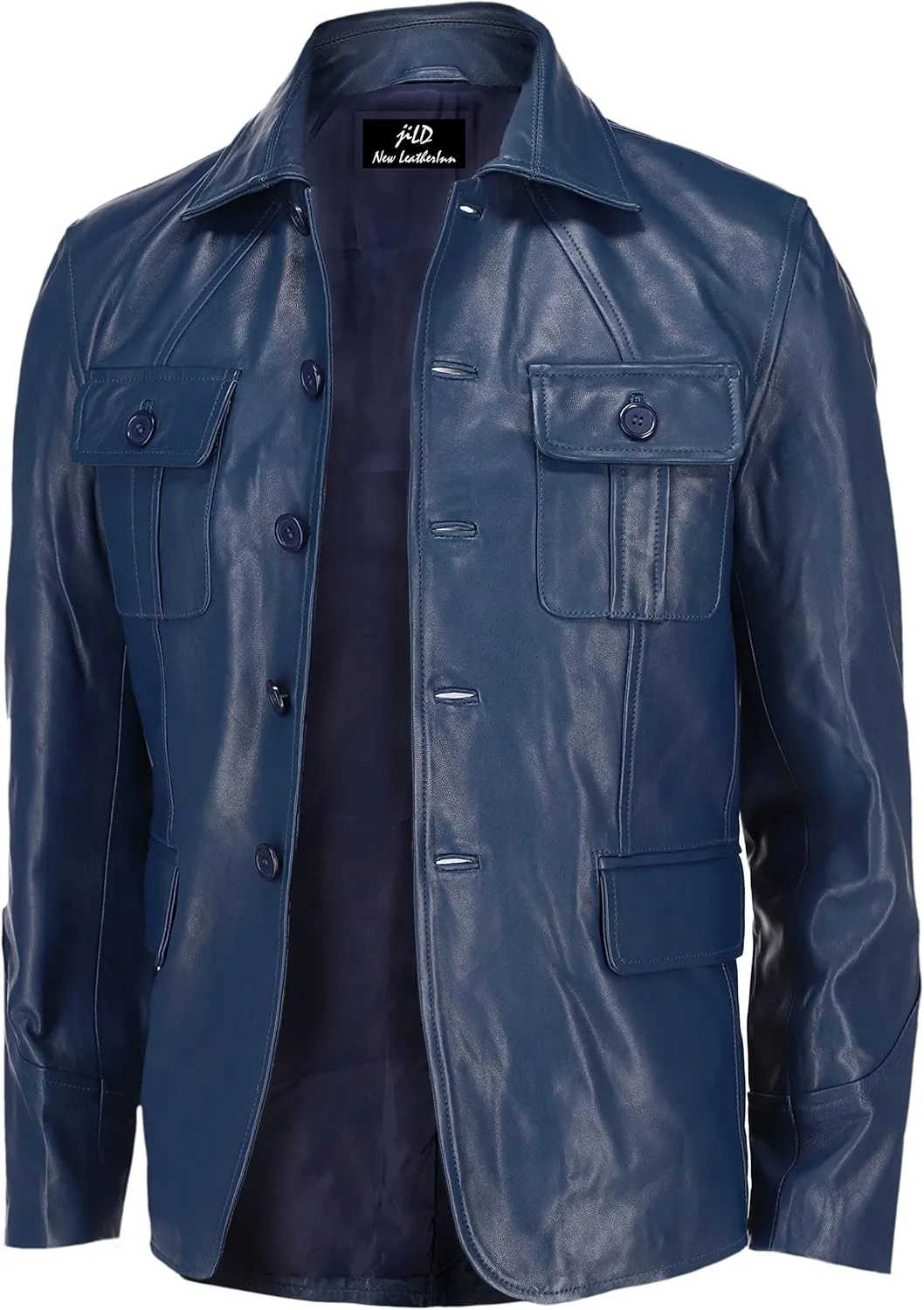 Jild Lambskin Leather Jacket Men Casual Coat  Notched Collar Classic Bonds Style Ultimate Leather Blazer for Men