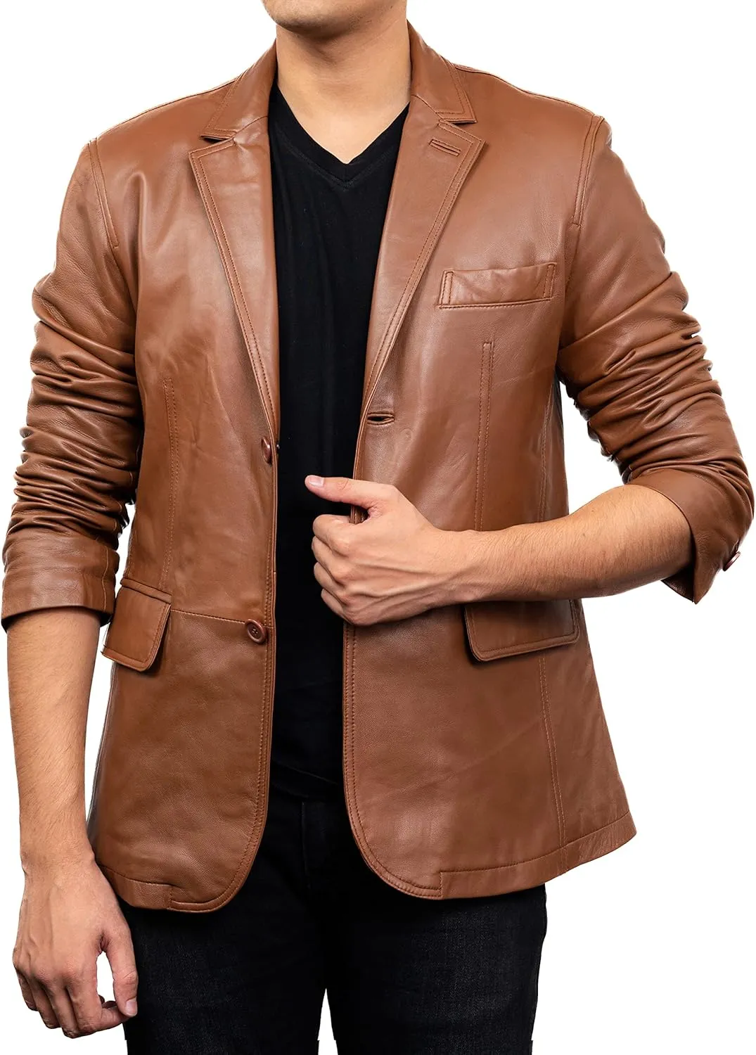 Jild Lambskin Leather Jacket Men Casual Coat  Notched Collar Classic Bonds Style Ultimate Leather Blazer for Men