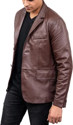 Jild Lambskin Leather Jacket Men Casual Coat  Notched Collar Classic Bonds Style Ultimate Leather Blazer for Men