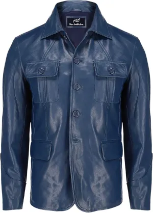 Jild Lambskin Leather Jacket Men Casual Coat  Notched Collar Classic Bonds Style Ultimate Leather Blazer for Men