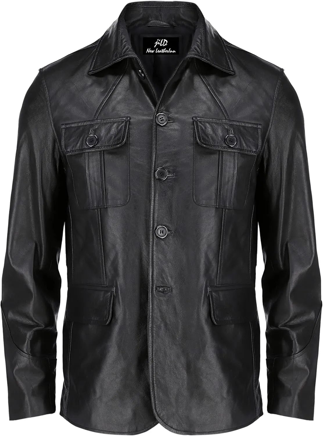 Jild Lambskin Leather Jacket Men Casual Coat  Notched Collar Classic Bonds Style Ultimate Leather Blazer for Men