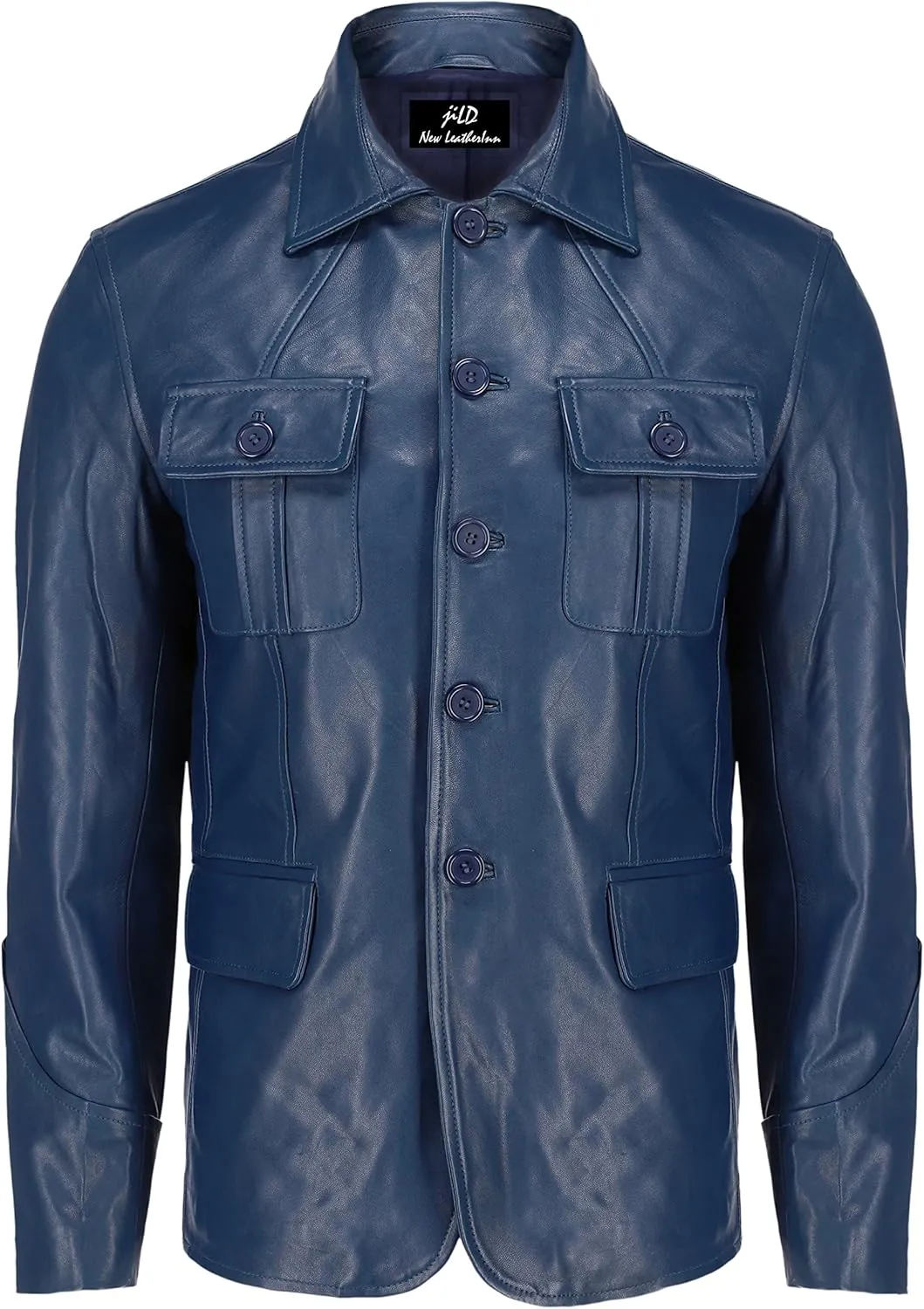 Jild Lambskin Leather Jacket Men Casual Coat  Notched Collar Classic Bonds Style Ultimate Leather Blazer for Men
