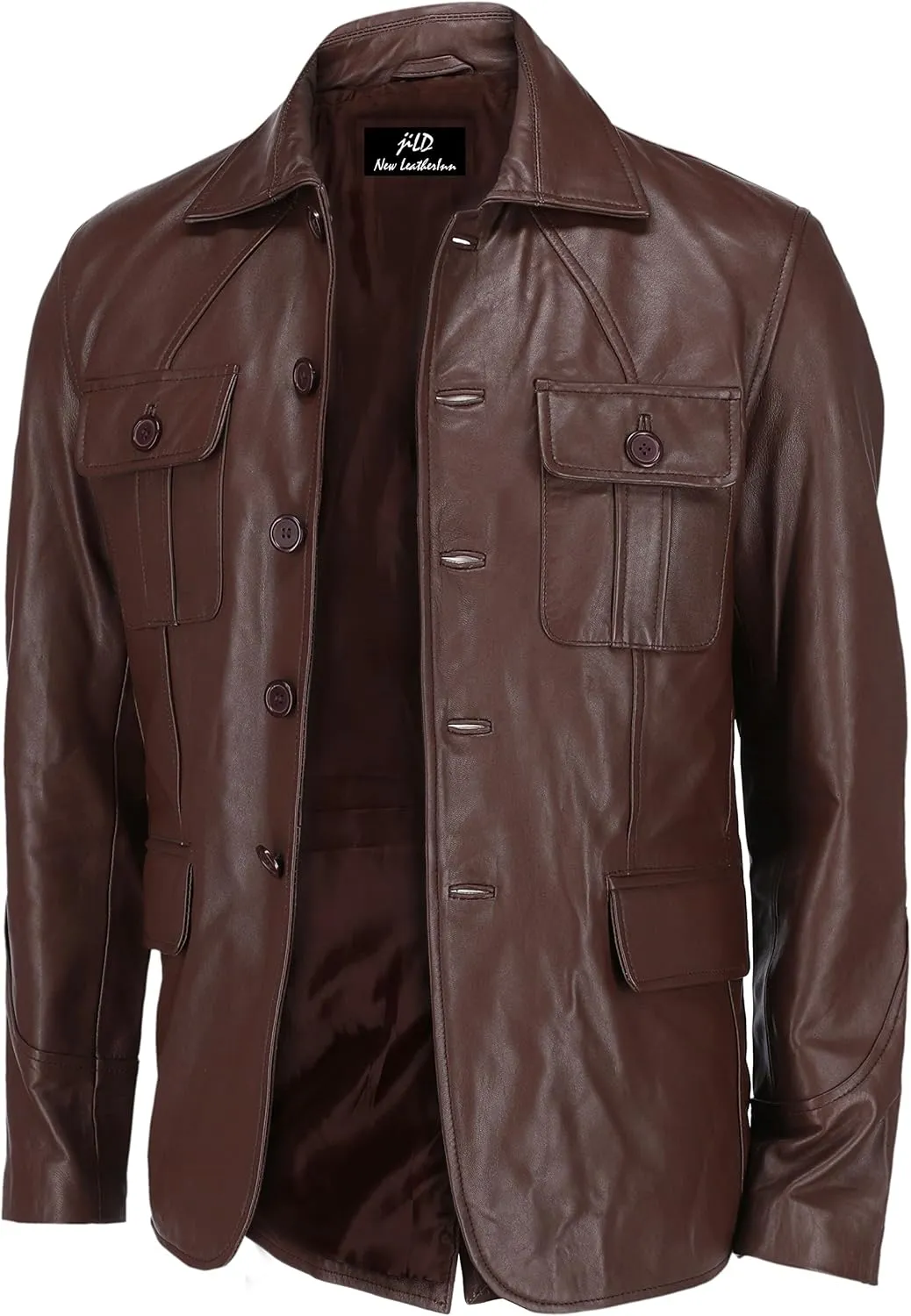 Jild Lambskin Leather Jacket Men Casual Coat  Notched Collar Classic Bonds Style Ultimate Leather Blazer for Men