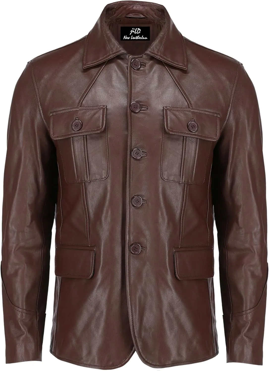 Jild Lambskin Leather Jacket Men Casual Coat  Notched Collar Classic Bonds Style Ultimate Leather Blazer for Men