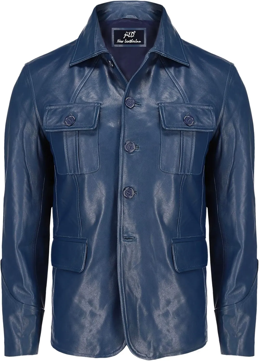 Jild Lambskin Leather Jacket Men Casual Coat  Notched Collar Classic Bonds Style Ultimate Leather Blazer for Men