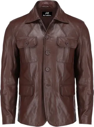 Jild Lambskin Leather Jacket Men Casual Coat  Notched Collar Classic Bonds Style Ultimate Leather Blazer for Men