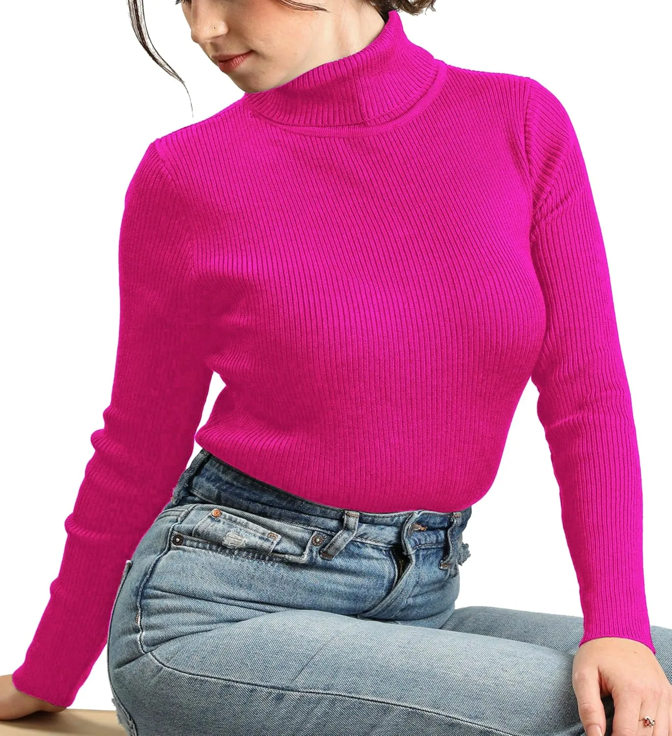 JON & ANNA Women's Turtleneck Sweater Long Sleeve Ribbed Fitted Turtle Neck Casual Fall Fashion Basic Layering Knit Top