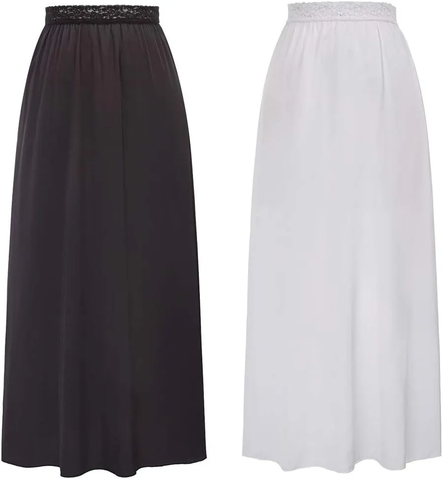 Kate Kasin Half Slips for Women Anti-Static Satin Underskirt Full Length Nude Skirt Lace Trim Short Slips for Under Dresses