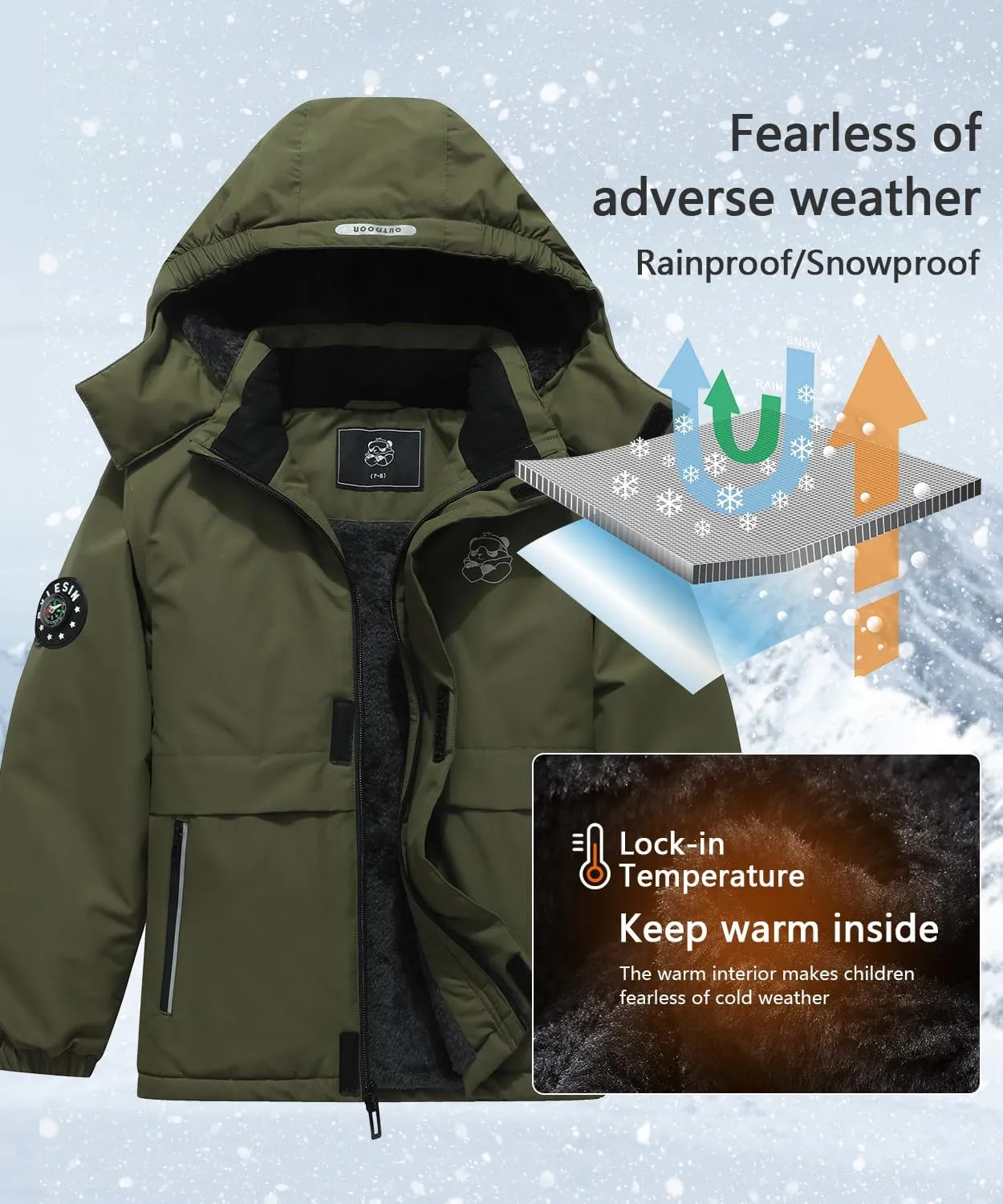 Kid's Waterproof Ski Jacket Warm Winter Coat Boys Snowboarding Jackets Outdoor