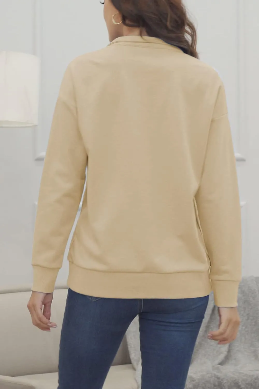 KINGFEN Womens Long Sleeve Quarter Zip Sweatshirt Loose Pullover Zipper Tops