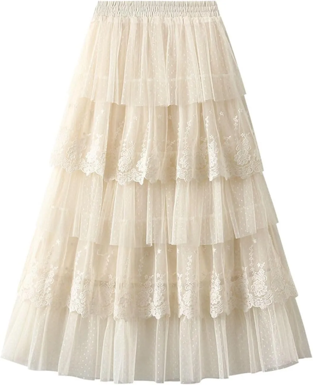 Lace Tulle Skirts Elegant Multi-Layer Midi Skirt for Women Weddings Parties A-Line Skirts 2025 Summer Clothes