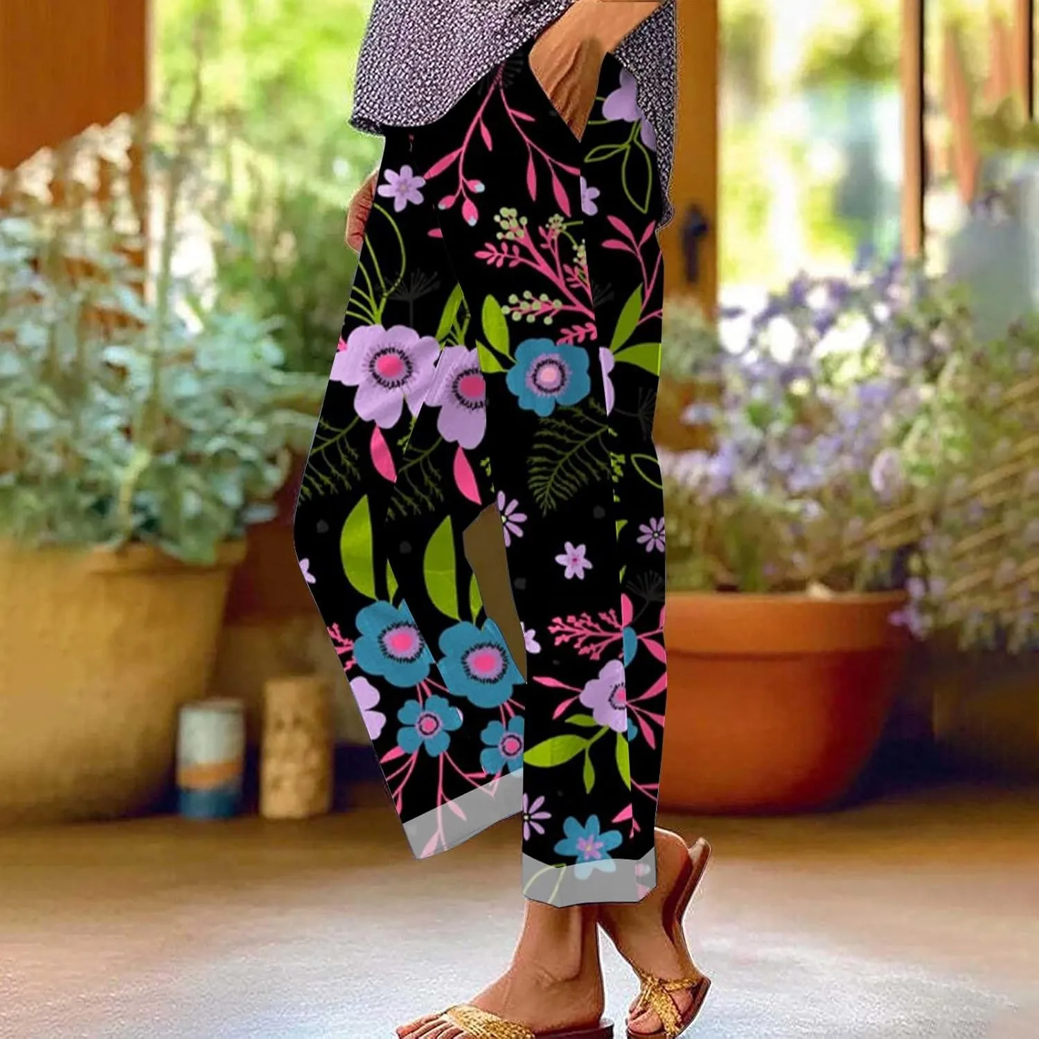 LCMTWX Wide Leg Pants Woman Solid Elastic Pants Long Drawstring Linen Women Waist Cotton Casual Pants Straight Leg Crop