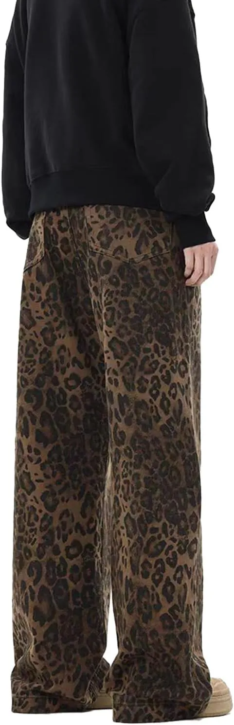 Leopard Print Jeans for Women High Waist Denim Pants Casual Streetwear Y2K Baggy Trousers