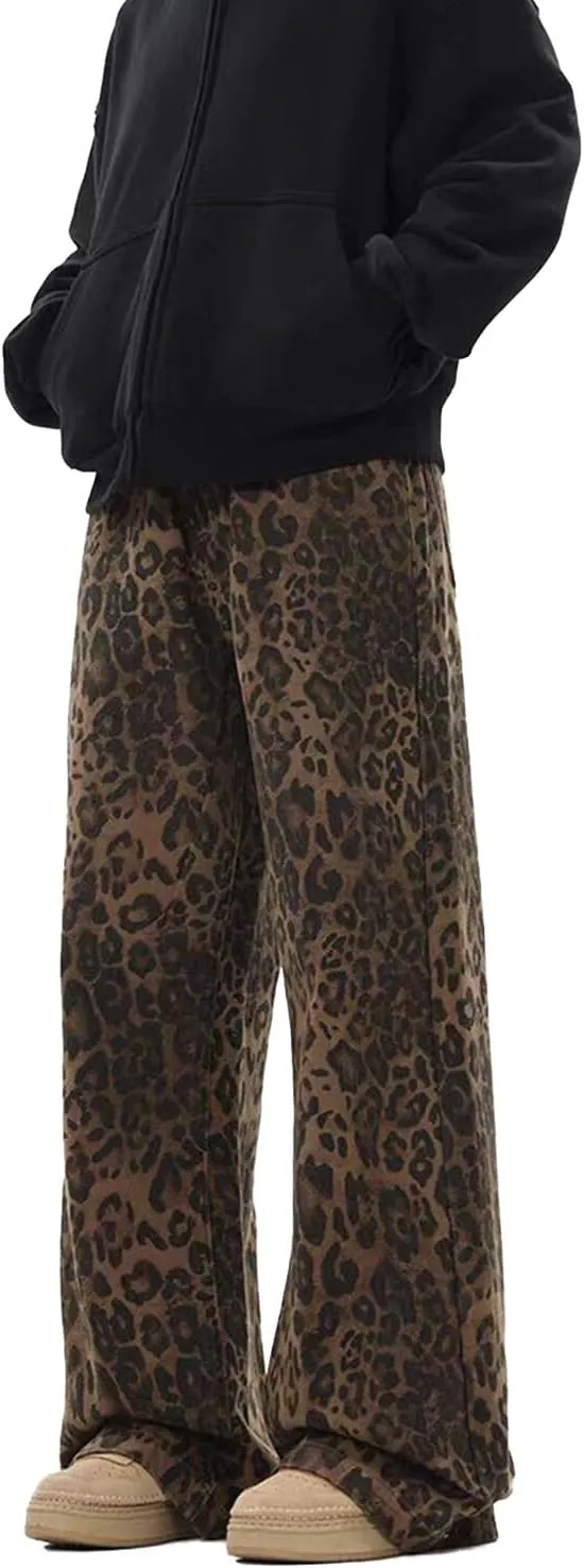 Leopard Print Jeans for Women High Waist Denim Pants Casual Streetwear Y2K Baggy Trousers