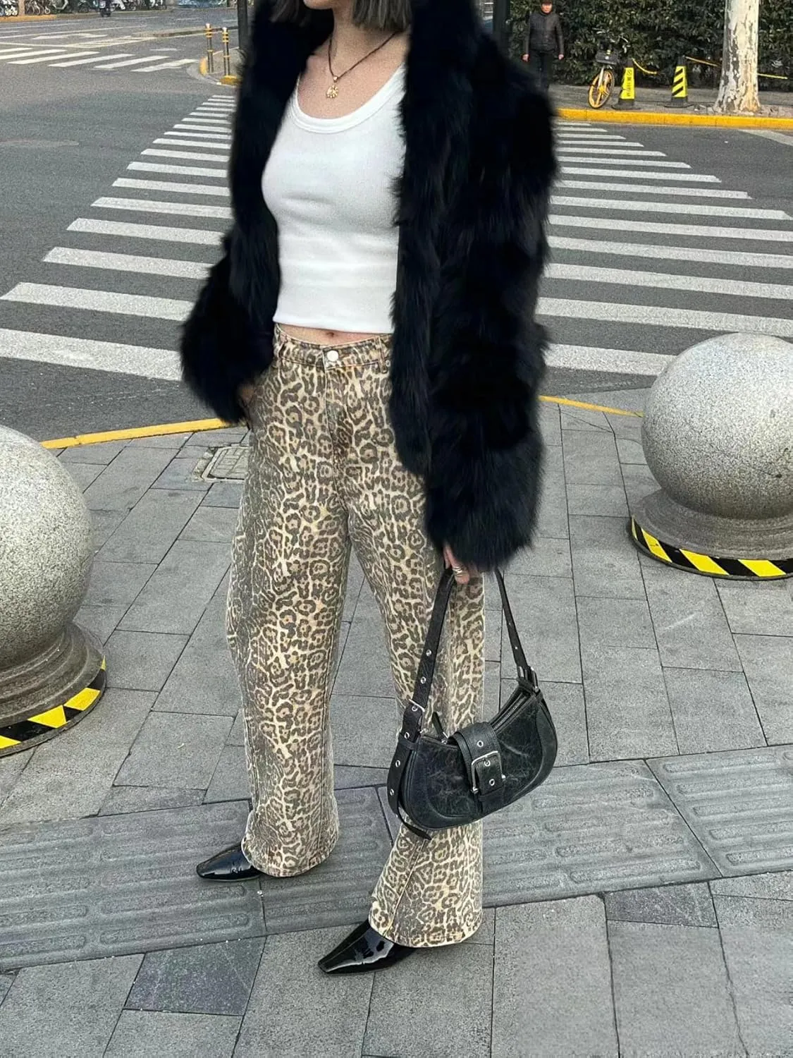 Leopard Print Jeans for Women High Waist Denim Pants Casual Streetwear Y2K Baggy Trousers