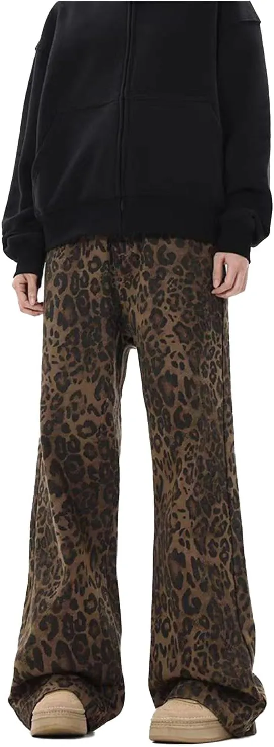 Leopard Print Jeans for Women High Waist Denim Pants Casual Streetwear Y2K Baggy Trousers