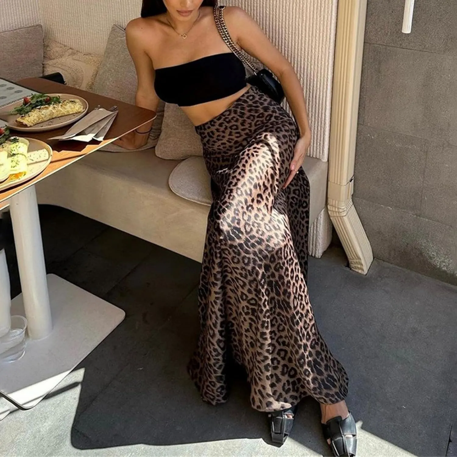 Leopard Print Skirts for Women, Y2k Fishtail Skirt High Waisted Maxi Skirt, Long Skirt Bodycon Club Dress