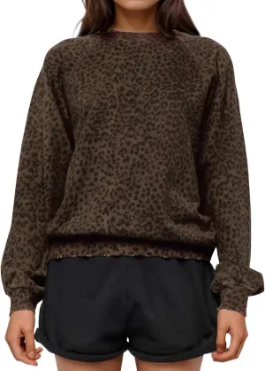 Leopard Print Sweatshirt for Women Oversized Crewneck Long Sleeve Cheetah Pullover Top 2000s Graphic Sweatshirts