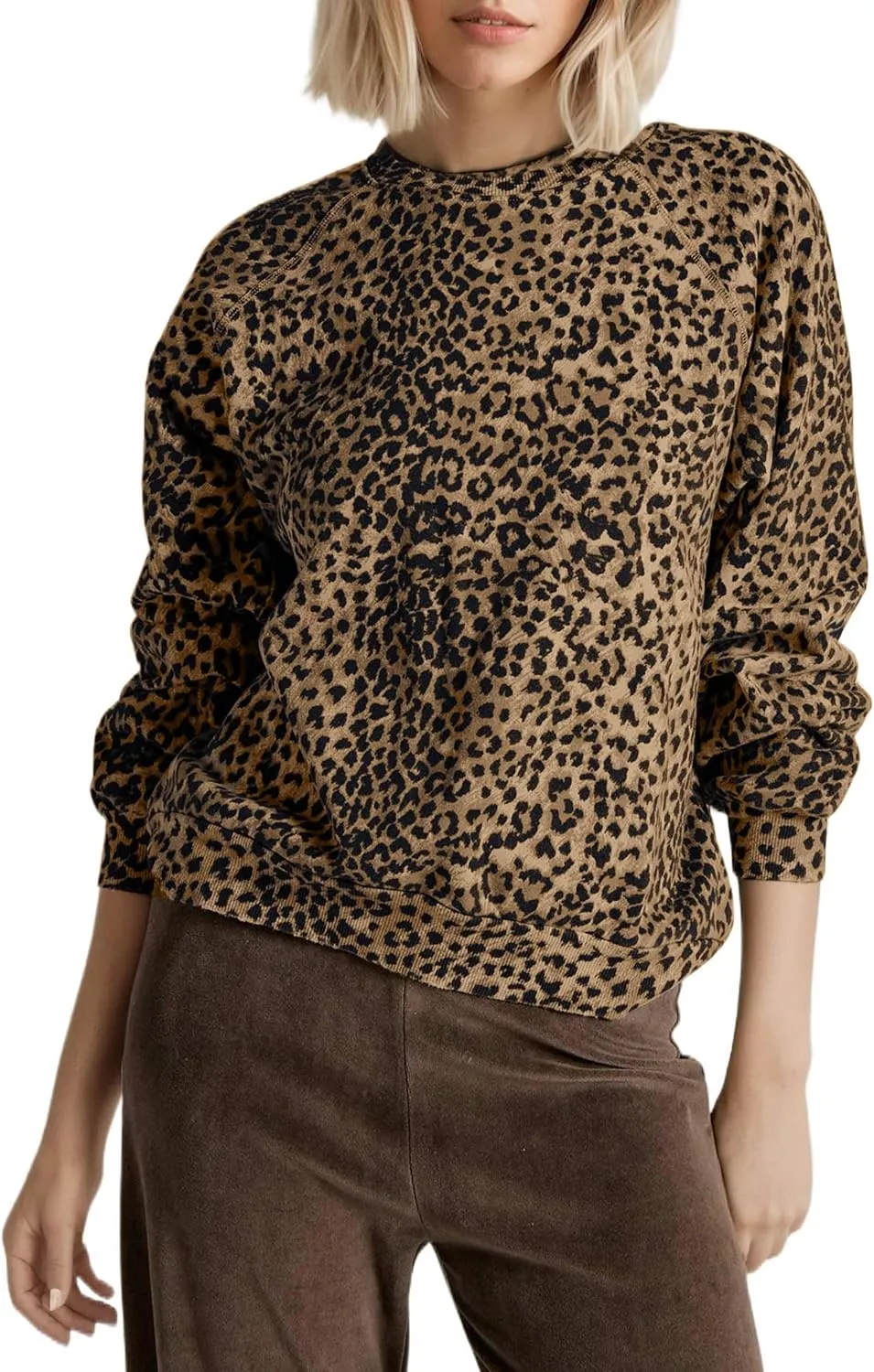 Leopard Print Sweatshirt for Women Oversized Crewneck Long Sleeve Cheetah Pullover Top 2000s Graphic Sweatshirts