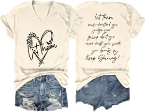 Let Them Misunderstand You V-Neck T-Shirt Mental Health Shirt for Women Inspirational Graphic Tees Motivational Gift