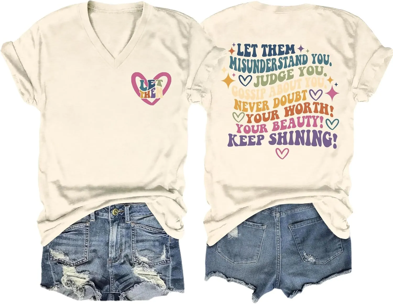 Let Them Misunderstand You V-Neck T-Shirt Mental Health Shirt for Women Inspirational Graphic Tees Motivational Gift