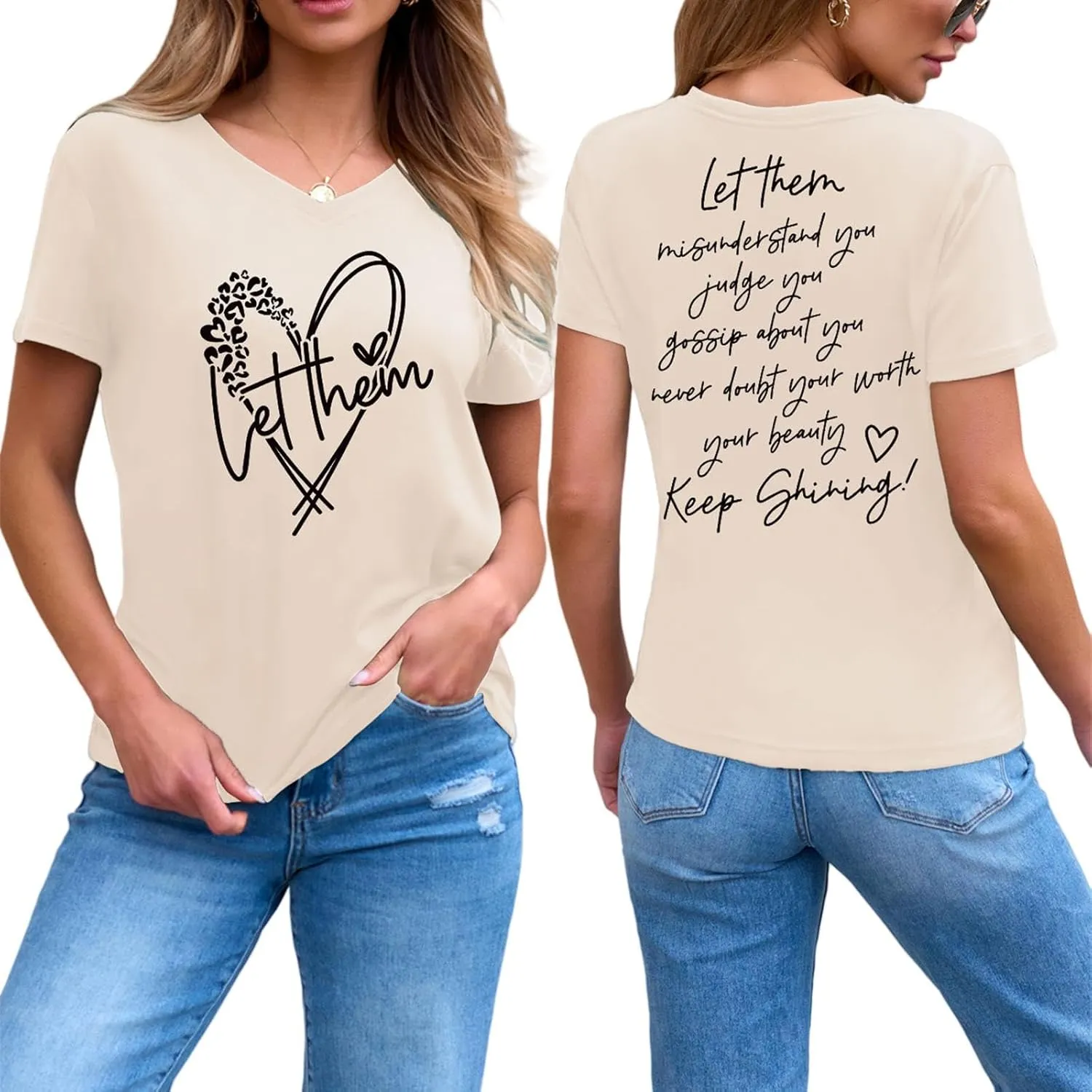 Let Them Misunderstand You V-Neck T-Shirt Mental Health Shirt for Women Inspirational Graphic Tees Motivational Gift
