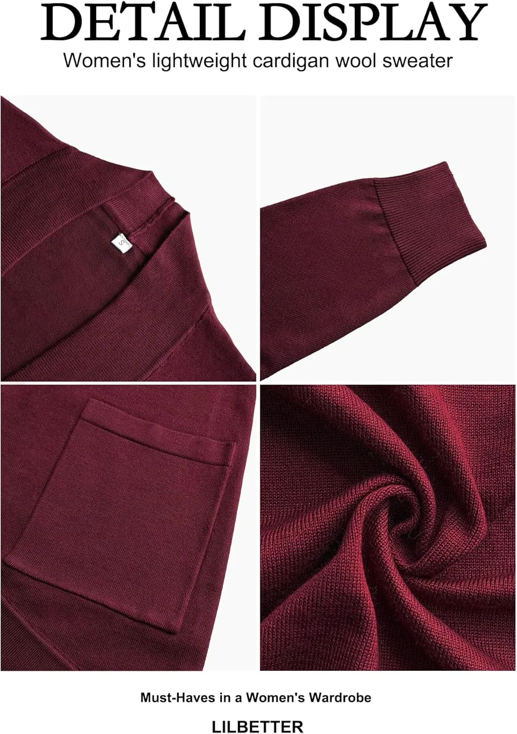 LILBETTER Womens Lightweight Cardigan with Pockets Long Sleeve Open Front Cardigan for Women