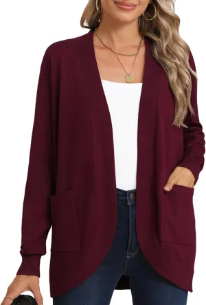 LILBETTER Womens Lightweight Cardigan with Pockets Long Sleeve Open Front Cardigan for Women