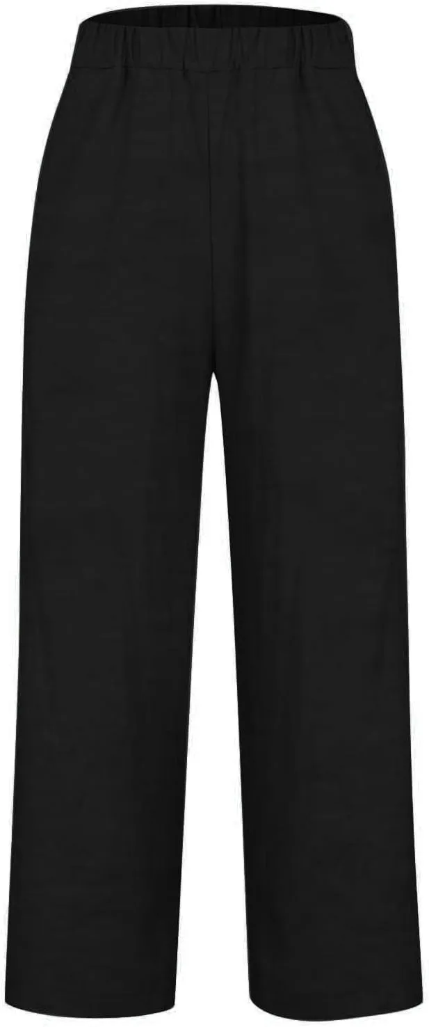 Linen Blend Pants for Women Summer 2025 Flowy Casual Lightweight Pants with Pockets Straight Leg Solid Cropped Sweatpants