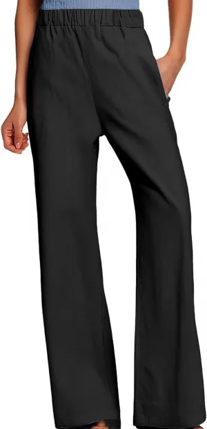 Linen Blend Pants for Women Summer 2025 Flowy Casual Lightweight Pants with Pockets Straight Leg Solid Cropped Sweatpants
