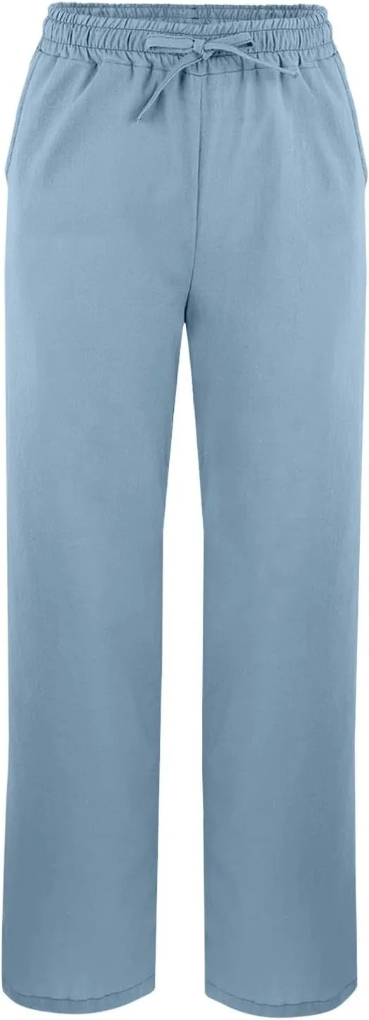 Linen Capri Pants for Women 2025 Cotton Linen Straight Leg Loose Casual Pants Petite Summer Beachwear Lightweight