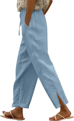 Linen Capri Pants for Women 2025 Cotton Linen Straight Leg Loose Casual Pants Petite Summer Beachwear Lightweight