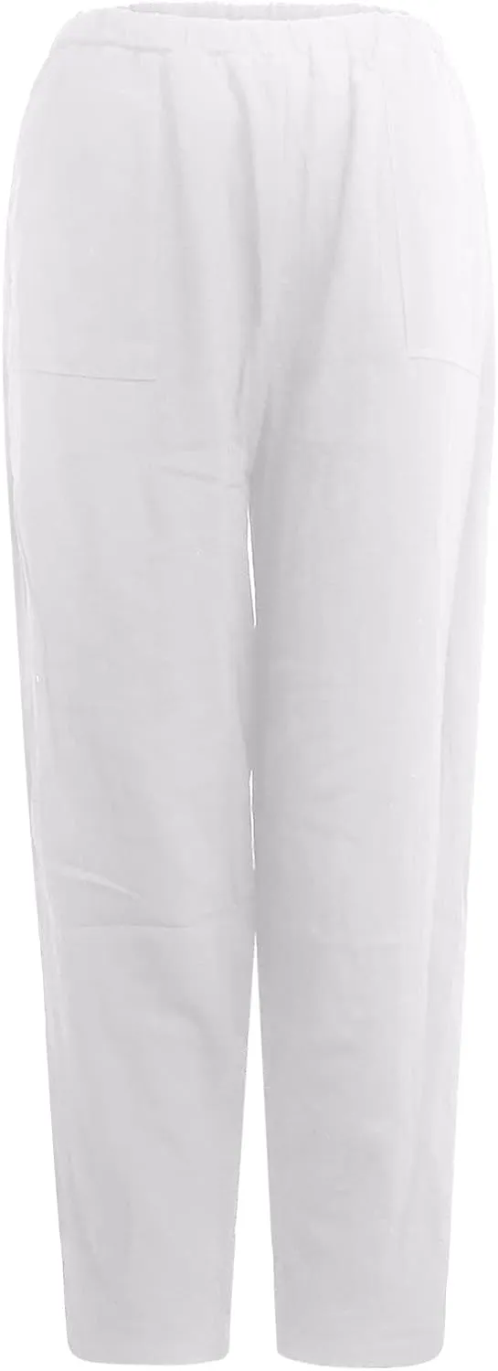 Linen Harem Pants for Women Summer Light Weight Quick Dry Pants Loose Wide Leg Trousers Pocket Elastic Waist Pants